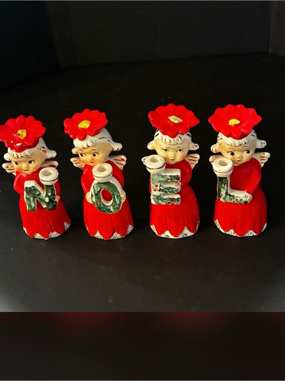Vintage Mid Century Modern/MCM Commodore NOEL Poinsettia Head Candle Holders
